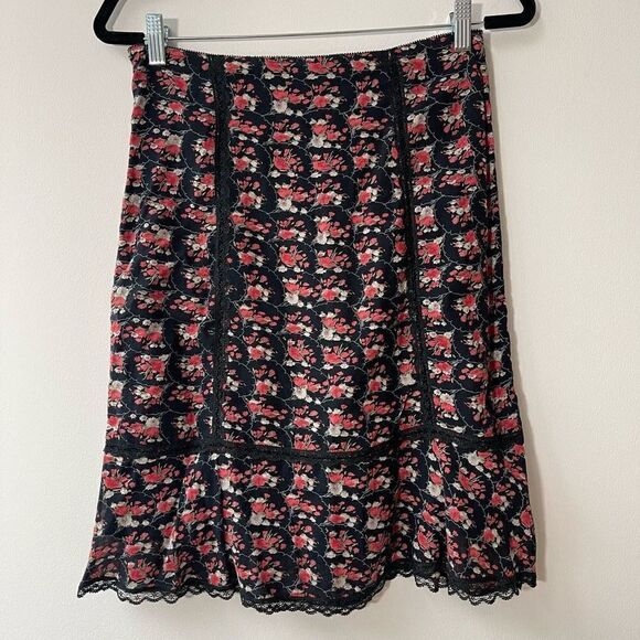 Lux Women's Midi Skirt Floral Print Ruffle Bottom Size Small - Picture 4 of 8